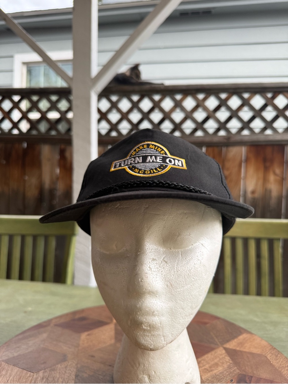 Vintage 90s McGill Turn Me On Promo Rope Hat Black Snapback Yupoong